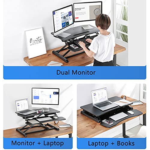 31.4inch Standing Desk Converter Height Adjustable Sit to Stand Up Desk Riser Home Office Desk Workstation with Keyboard Tray Gas Spring Lift Black (Color : Black)