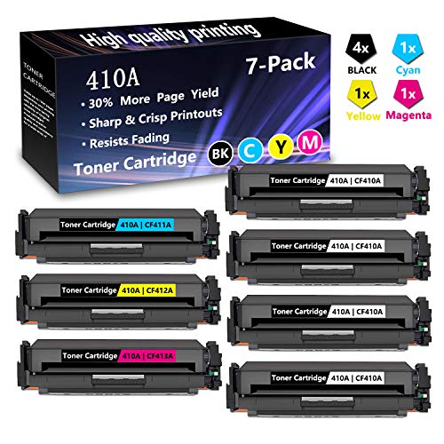 7 Pack (4BK+1C+1M+1Y) 410A | CF410A CF411A CF412A CF413A Toner Cartridge Replacement for HP Color Pro M7FP M477fdn M47fdw M477fnw M452dn M452dw M452nw MFP M377dw Printer,Sold by AlToner