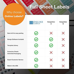 White Gloss Full Sheet Labels - 8.5 x 11-1000 Sheets - Laser Printer - Vertical Back Slit for Easy Peeling - Online Labels