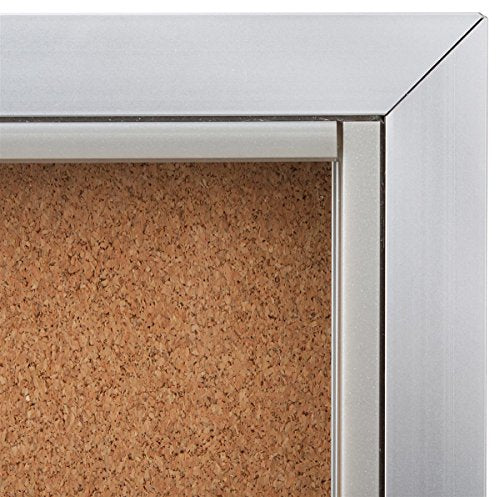 48" x 36" Enclosed Bulletin Board for Wall Mount, Indoor Use Only, 4' x 3' Cork Board with Sliding Glass Door - Silver Aluminum Frame