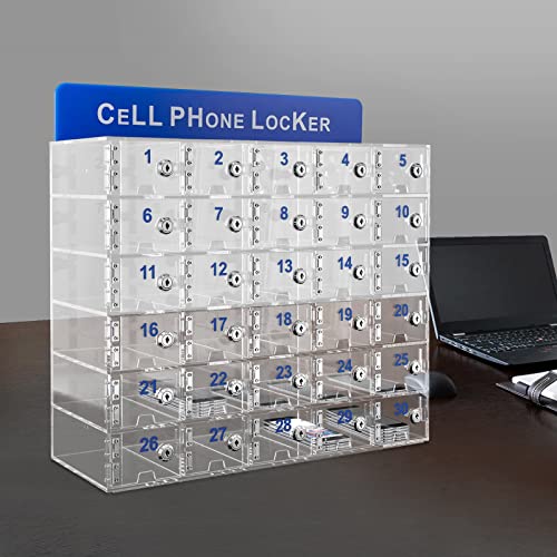 HaroldDol Cell Phone Locker with Charging Slot, Acrylic Storage Cabinet (30 Slots)