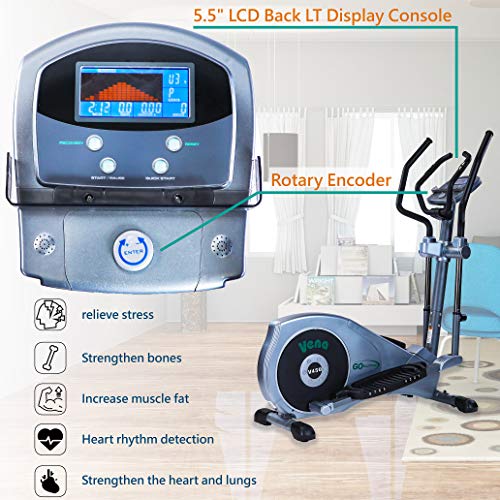 V-450 Standard Stride 17” Programmable Elliptical Exercise Cross Trainer w/ Adjustable Arms & Pedals, HRC Control Program for Cardio Fitness Strength Conditioning Workout (Black/Gray, 450)