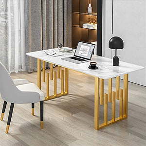 BinOxy Marbled Computer Desk with Golden Geometric Legs - 160cm Size