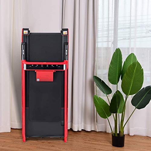 Goplus 2.25 HP Folding Treadmill Electric Cardio Fitness Jogging Running Machine Portable Motorized Power Slim Treadmill with Sports App and LED Display (Red)