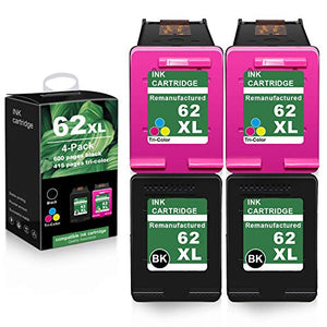 [2 Black+2 Tri-Color] 62XL Compatible Remanufactured Ink Cartridge Replacement for HP Envy 5542 5642 5540 5541 5643 5644 5660 5661 5663 5664 5665 7640 7643 7644 Printer Ink Cartridge