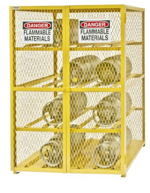 Durham Steel/Iron Horizontal Cylinder Storage Cabinet, EGCC12-50,  12 Cylinder Capacity,  42" Length x 50" Width x 71-3/4" Height,  Yellow Powder Coat Finish