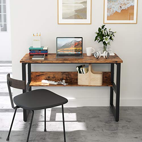 IRONCK Industrial Computer Desk 47" with Bookshelf, Office Desk, Writing Desk, Wood and Metal Frame, Industrial Style, Study Table Workstation for Home Office Furniture…
