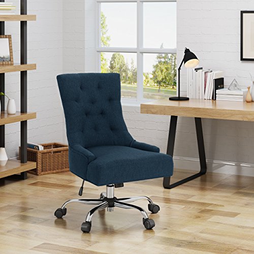 Christopher Knight Home 304968 Bagnold Desk Chair, Navy Blue + Chrome