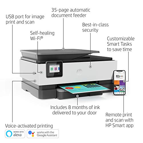 HP OfficeJet Pro 8035 All-in-One Wireless Printer - Includes 8 Months of Ink Delivered to Your Door, Smart Home Office Productivity - Basalt (5LJ23A)
