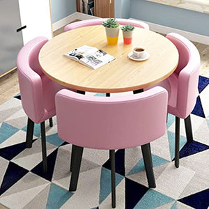 SYLTER Office Conference Dining Table Set with 4 Chairs and Coffee Table - Pink