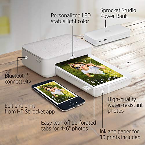HP Sprocket Studio 4x6” Instant Photo Printer – Print Photos from Your iOS, Android Devices & Social Media - Paper, Ink & Charger Bundle