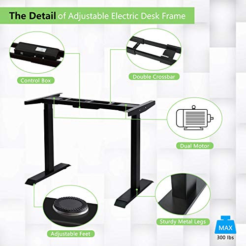 SMONTER Electric Standing Desk Frame Adjustable Height Sit to Stand Up Computer Desk for Home Office Base Workstations with Dual Motor and 4 Memory Preset Controller (Black Frame Only)