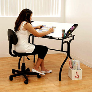 Fold Down Art Desk Studio Design Safety Glass Station Craft Drafting Table White - Skroutz Deals