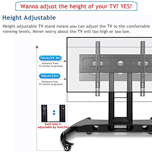YokIma Low Meeting Room TV Stand for 50/55/60/70 Inch Flat Screens, Adjustable Height Tilting Floor TV Rolling Cart - Black