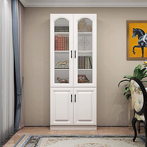 GLigeT Glass Door Bookshelf Storage Locker White Floor Rack Bookcase
