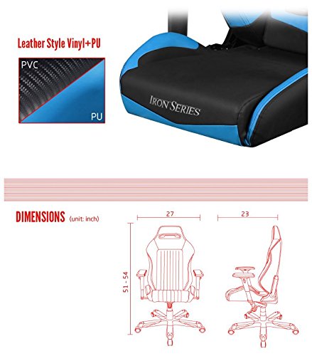 DXRacer Iron series OH/IS166/NB Large size Seat Office Chair Gaming Ergonomic with - Included Head and Lumbar Support Pillows (Black / Blue)