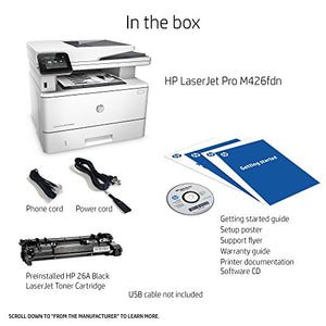 HP LaserJet Pro M426fdn Multifunction Laser Printer with Built-in Ethernet & Duplex Printing (F6W14A) (Renewed)