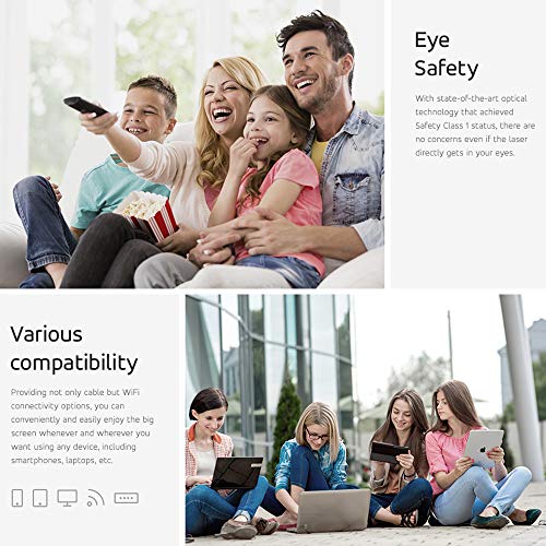 UO Smart Beam Laser, CES Awarded Portable Mini Projector, 1280x720HD, Focus Free Class 1 Laser, Wireless 2 hrs, Built in Speaker, MIRRORING Smartphone, Tablet, HDMI pc, Laptop, Video Game, Apple TV