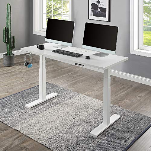 Knocbel Electric Lifting Computer Table Standing Desk, 24.6" to 49.2" Height Adjustable Home Office Workstation Writing Table, 250lbs Weight Capacity (White)