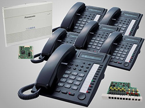 New Panasonic KX-TA824 with KX-TA82493 Caller ID Card + KX-TA82483 3x8 Expansion Card and 6 New Panasonic KX-T7730 Black Phones