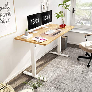 Flexispot EC1 Electric Stand Up Desk Workstation 55x 28 Inches Whole-Piece Desk Board Home Office Computer Standing Table Height Adjustable Desk (White Frame + 55" Maple Top)