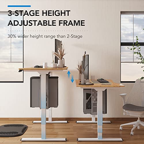 SANODESK Standing Desk with Dual Motor, 3-Stage Lifting Column, Handset - 78" Real Bamboo Desk/White Frame