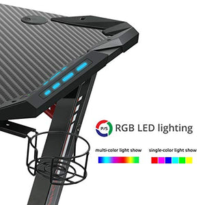 60'' RGB Gaming Desk AuAg Z Shaped Gaming Table with Large Fully Cover Mouse Pad,Home and Office PC Computer Desk LED Gamer Desk Racing Style Workstation with Headphone Hanger and Cup Holder