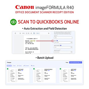 Canon imageFORMULA R40 Office Document Scanner - Receipt Edition, PC/Mac, QuickBooks Online Integration, Color Duplex Scanning