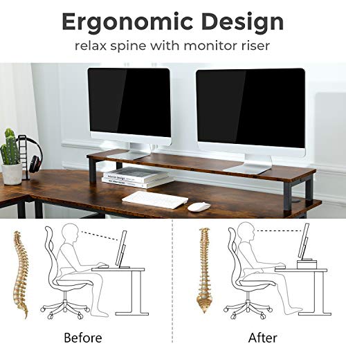 Sedeta L Shaped Desk, 70.9 inches Corner Computer Desk with Monitor Stand Riser, Drafting Drawing Table with Tiltable Desktop, Workstation Study Writing Table Art Desk for Home Office, Rustic Brown