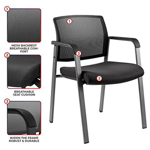 CLATINA Guest Reception Stacking Office Chairs with Arm, Mesh Back and Fabric Seat - Black (4 Pack)