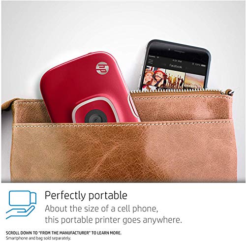 HP Sprocket 2-in-1 Portable Photo Printer & Instant Camera, print social media photos on 2x3" sticky-backed paper - Red (2FB98A)