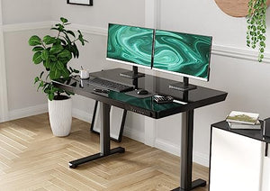 Claiks Glass Standing Desk with Drawers, 48×24 Inch Adjustable Stand Up Desk with USB Ports, Black