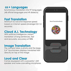 None Language Translator Device - Portable Two-Way Voice Interpreter - 68 Language Smart Translations in Real Time (Black)