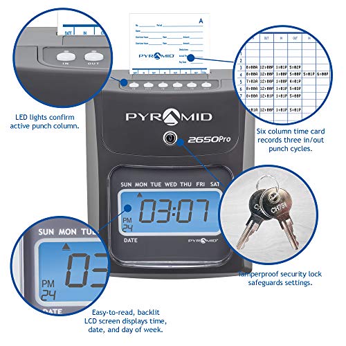 Pyramid 2650 Auto Aligning, 6 Column Time Clock