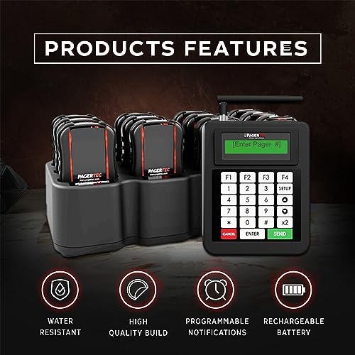 PagerTec Wireless Paging System for Restaurants, Hospitals, Offices, Hotels - Set of 48 Long Range Pagers