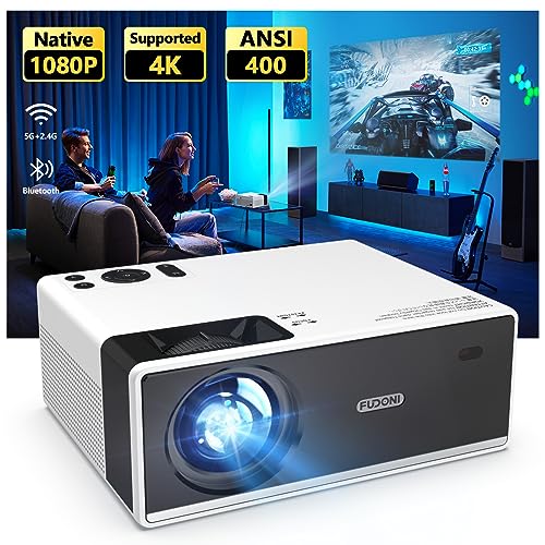 FUDONI Outdoor Portable 4K WiFi Bluetooth Projector 15000L HD 1080P Max 300" Display Zoom