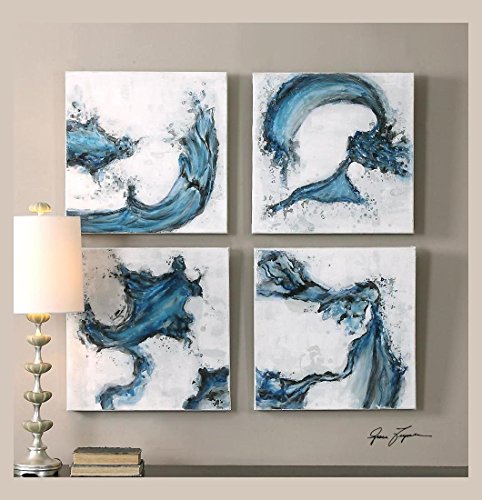 Uttermost Swirls In Blue Abstract Art, S/4