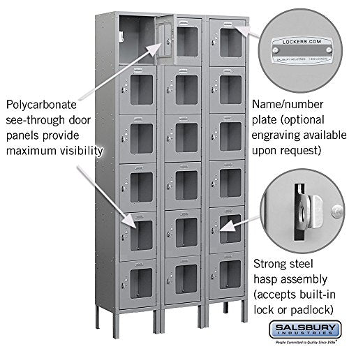 Salsbury Industries S-66362GY-U Six Tier Box Style 36-Inch Wide 6-Feet High 12-Inch Deep Unassembled See Through Metal Locker, Gray