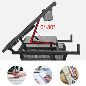 Lgan Drafting Table with Storage, Height Adjustable Tiltable Art Desk, Glass Panel Drawing Desk, for Work Study Painting Craft Table