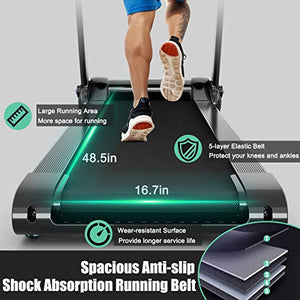 Goplus 3HP Electric Folding Treadmill, with APP Control, Bluetooth Speaker and HD Touch Screen, Installation-Free, Compact Walking Jogging Running Machine for Home Office Use (Silver)