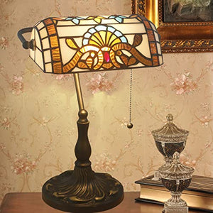 MaGiLL Tiffany Style Banker's Lamp, Green Stained Glass Desk Lamp