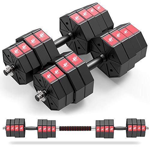 LEADNOVO Adjustable Weights Dumbbells Set, 44Lbs 66Lbs 88Lbs 3 in 1 Adjustable Weights Dumbbells Barbell Set, Home Fitness Weight Set Gym Workout Exercise Training with Connecting Rod for Men Women