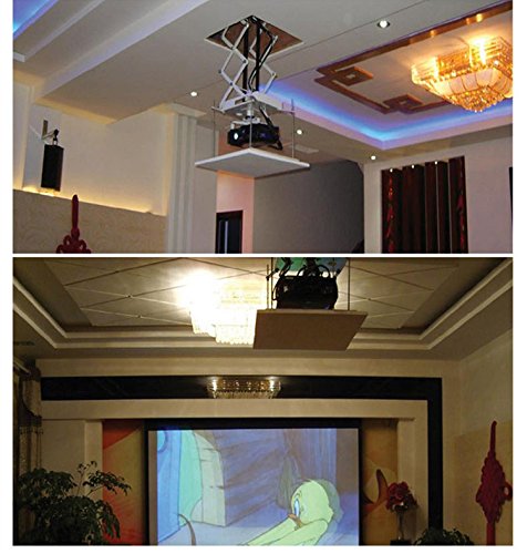 BAOSHISHAN 1.5M Electric Projector Bracket Motorized Lift Projector Hanger Ceiling Mount Remote Control 110V for Cinema Church School with Double Motors & Max Load 15kg
