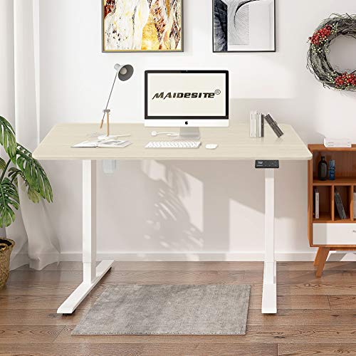 Electric Height Adjustable Standing Desk Stand Up Desk Sit Stand Desk for Home Office (48''x24'', White/Oak)