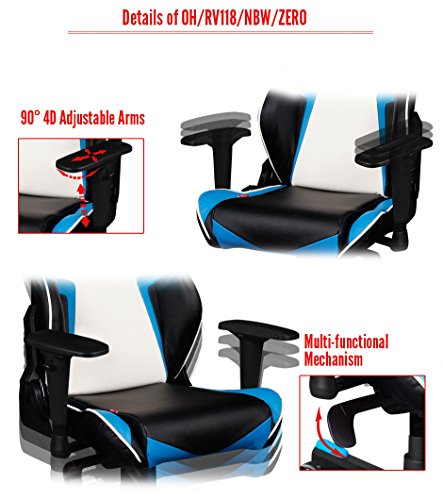 DXRacer RV118/NBW/ZERO Black White Blue Racing Bucket Seat Office Chair Computer Chair Ergonomic with Lumbar Support