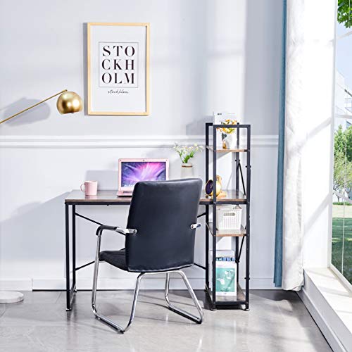 【US Stock】 Computer Desk with Storage Shelves, Home Office Desk PC Workstation, Reversible Study Writing Table with Adjustable Bookshelf, Modern Simple Style, Easy Assembly (Light Brown)