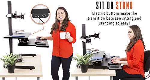 Stand Steady Techtonic Electric 2 Arm Monitor Mount Standing Desk | Large Spacious Stand Up Desk | Easy Sit to Stand with The Push of a Button - Quiet! | 3 Levels to Maximize Your Space!
