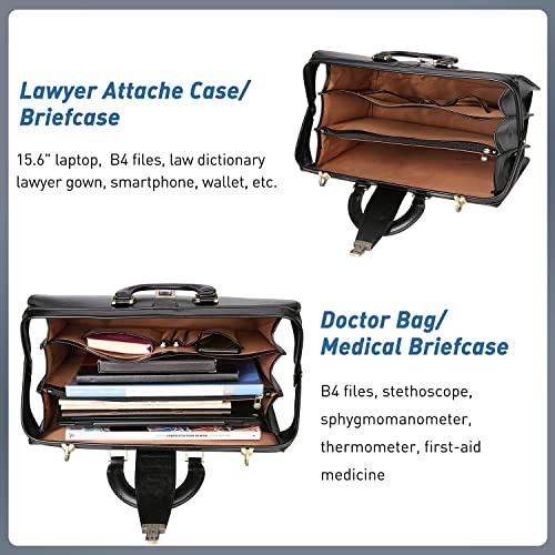 Banuce Leather Briefcase for Men with Lock Doctor Bag Attache Case Hard 15.6 Inch Laptop Lawyer Attorney Litigator Bags Black