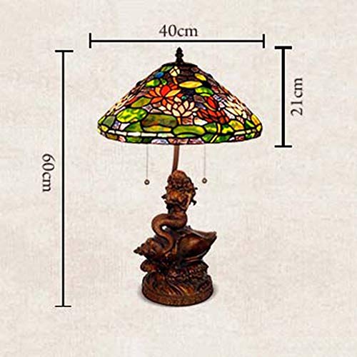 Yd&h Tiffany Style Desk Light, 17-inch Stained Glass Table Lamp with Water Lily Mermaid Base, Living Room Cafe Bedroom Bedside Light, E27, W60
