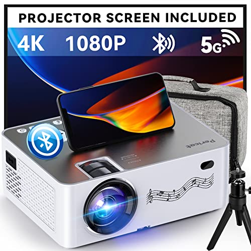 Pericat WiFi Bluetooth Projector 5G Native 1080P/16000L with Screen, 4K Support, 350'' Display, Carry Bag & Tripod